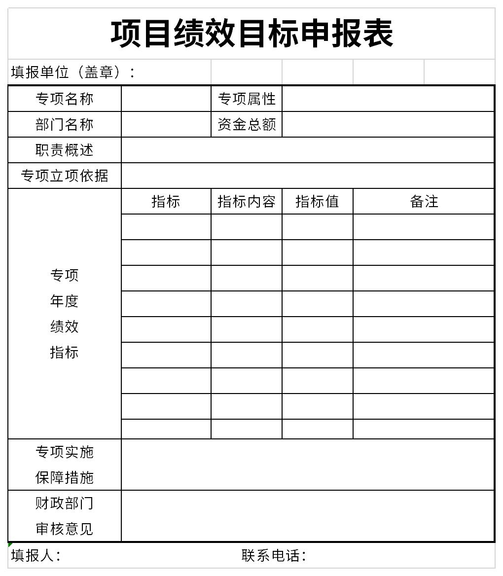 Screenshot of project performance target declaration form