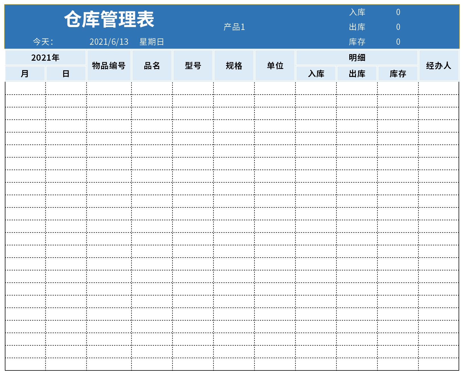 Screenshot of warehouse management table
