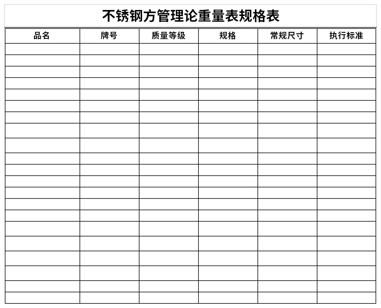 Screenshot of stainless steel square tube theoretical weight table specification table