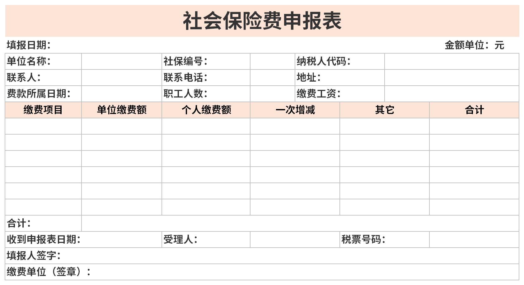 Screenshot of social insurance premium payment declaration form