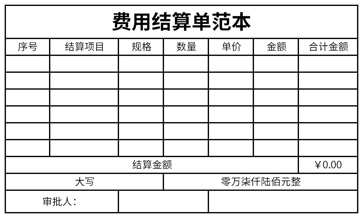 Screenshot of expense settlement form template