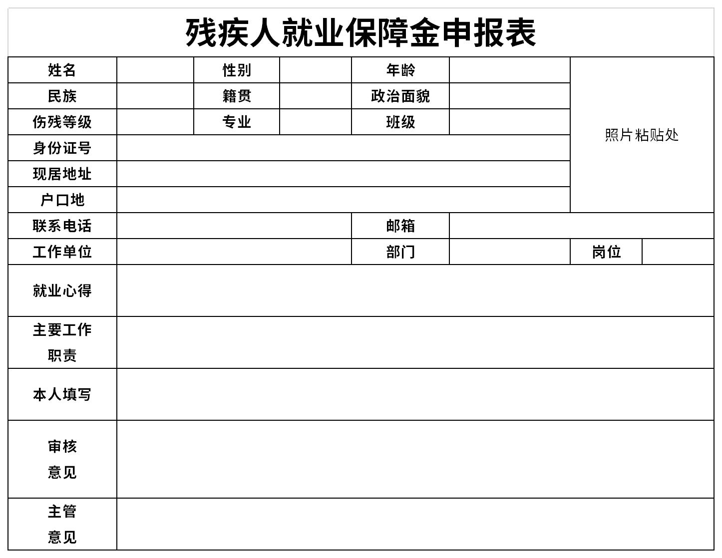 Screenshot of the employment security fund payment declaration form for persons with disabilities