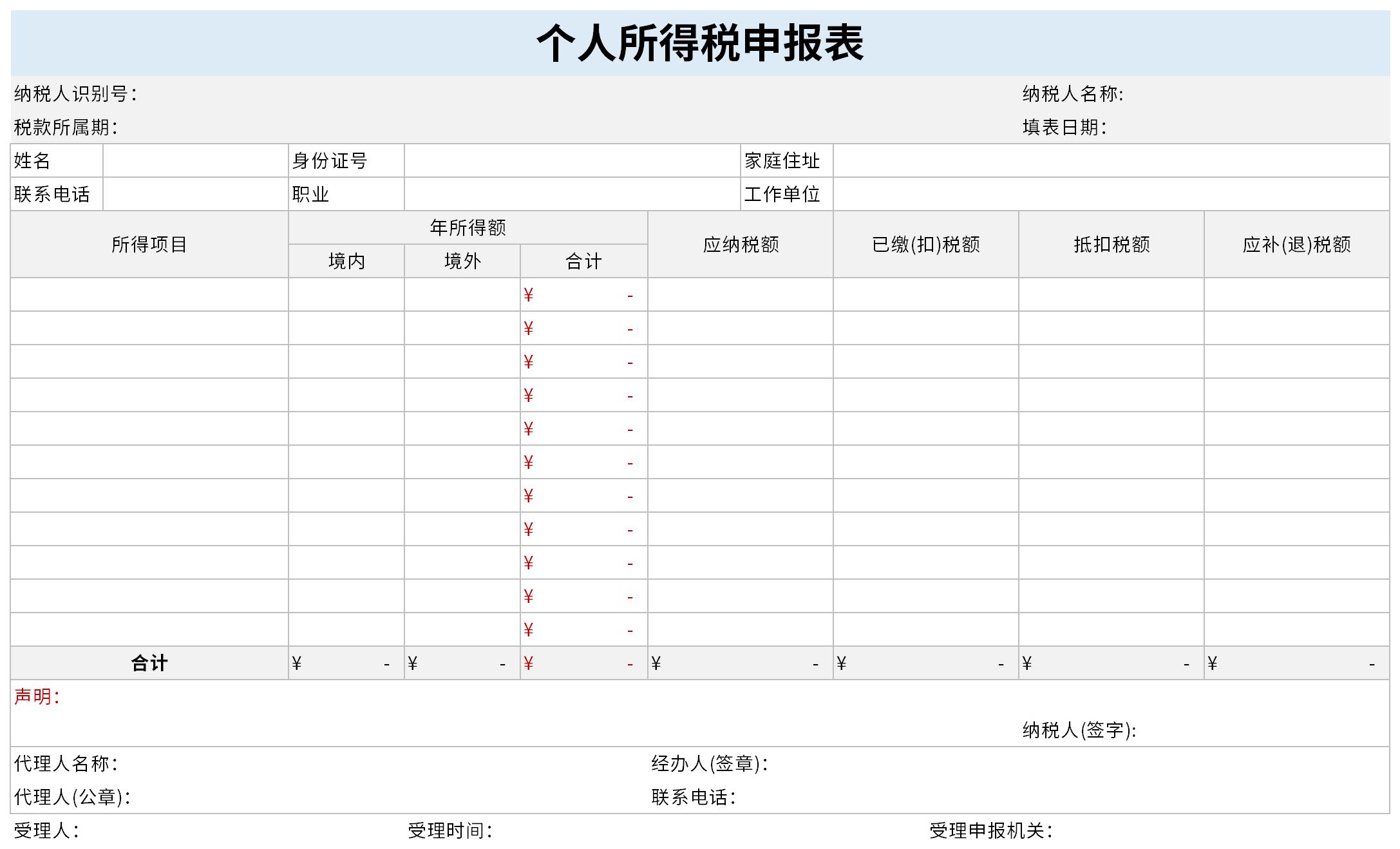 Screenshot of 2021 personal income tax return template