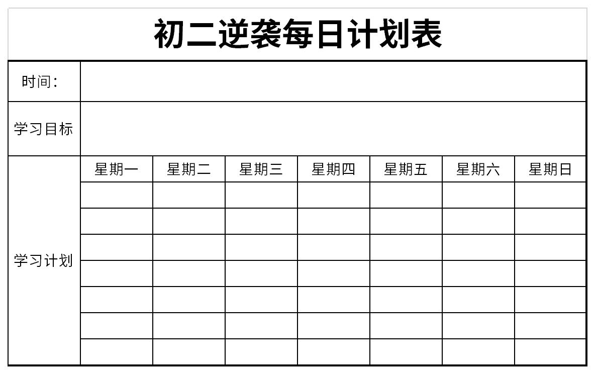 Screenshot of daily plan for counterattack in the second grade of junior high school