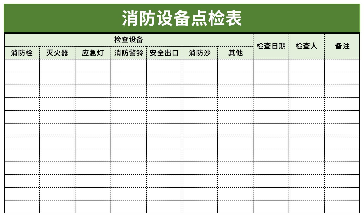 Screenshot of fire equipment inspection form
