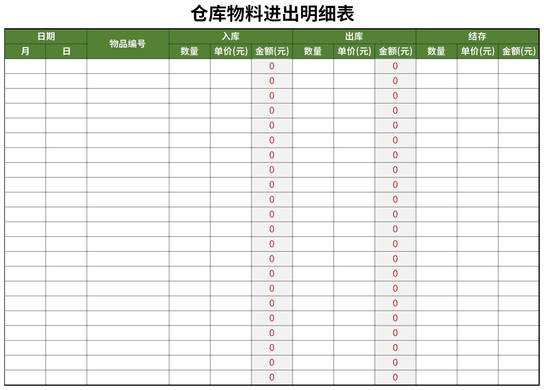 Screenshot of warehouse material entry and exit details list