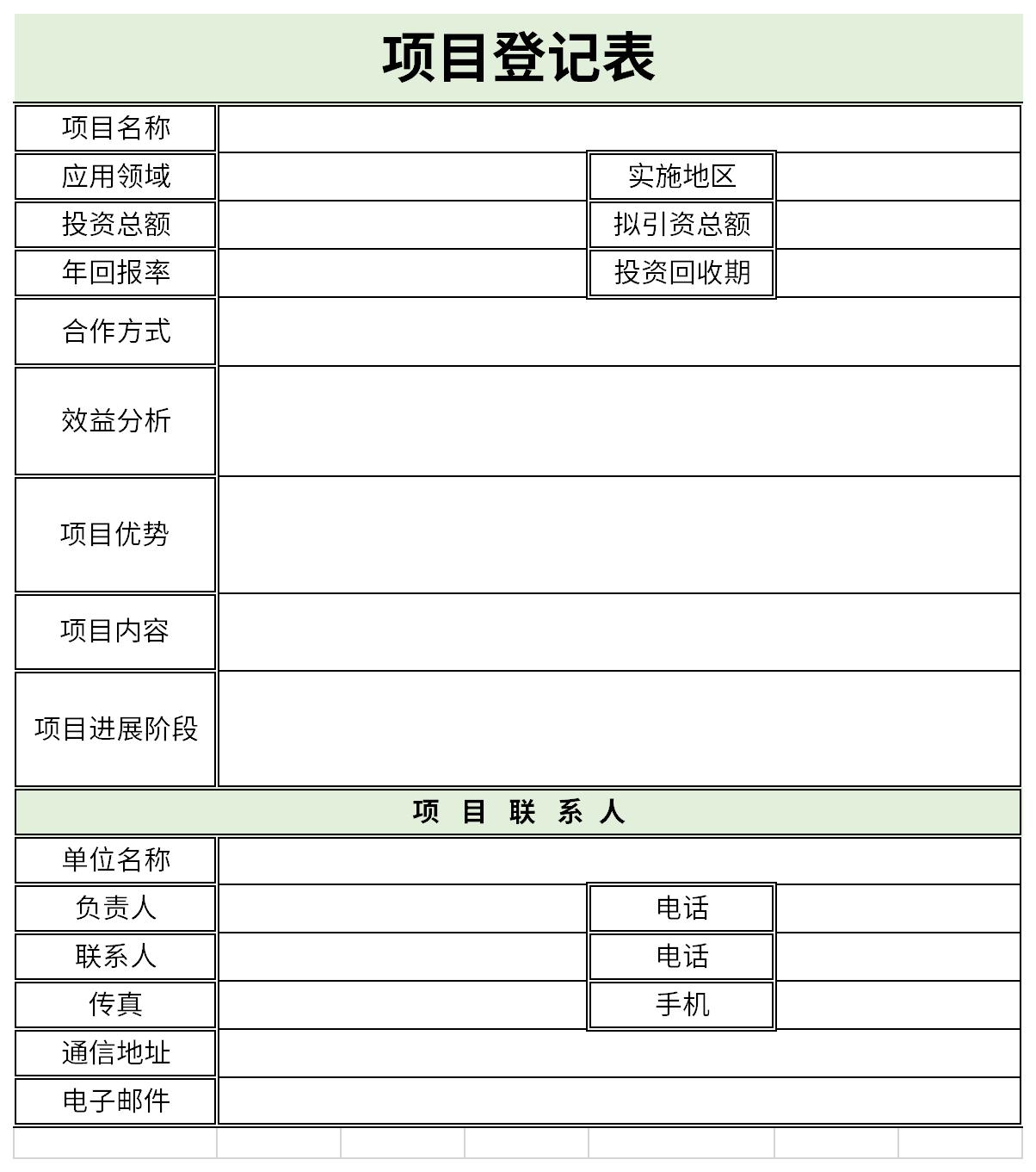 Screenshot of project registration form