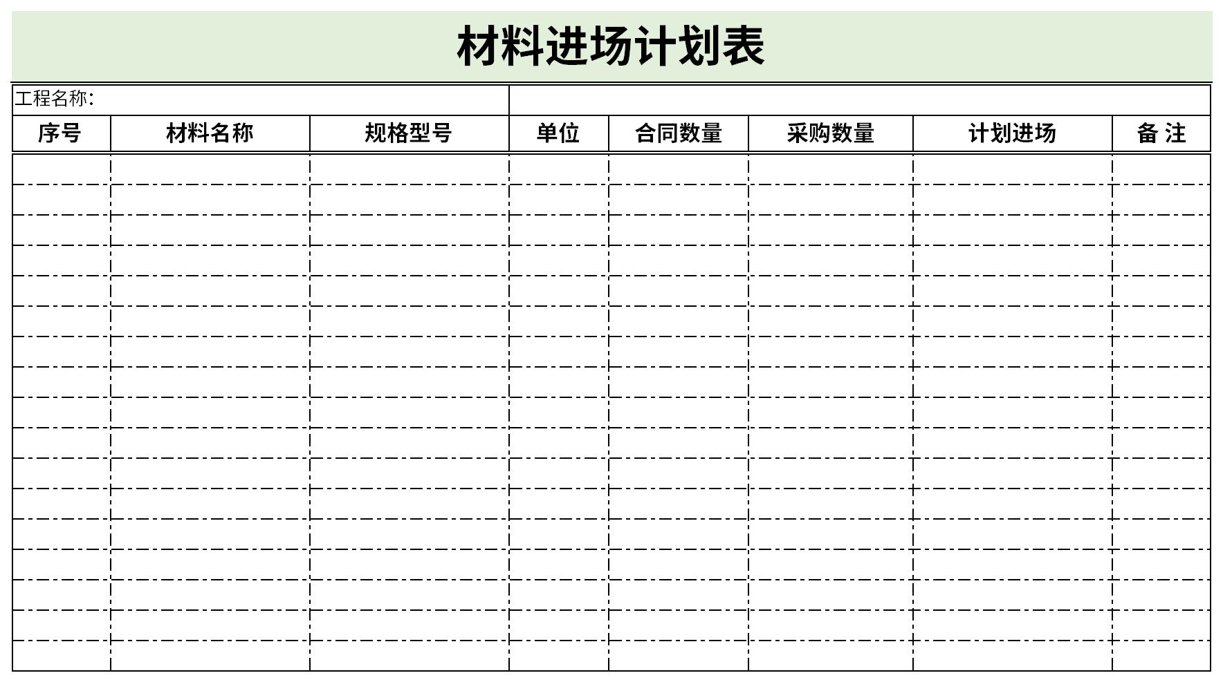 Screenshot of material arrival schedule