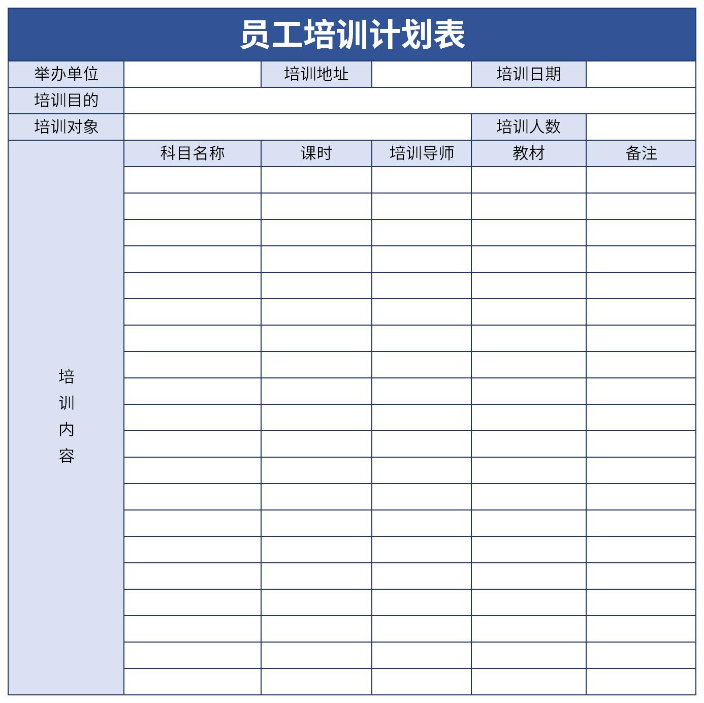 Screenshot of employee annual training plan