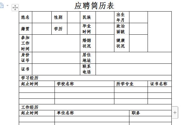 Screenshot of application resume form