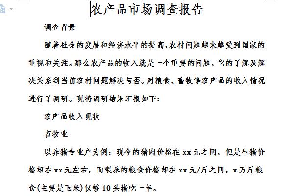 Screenshot of farmer’s market survey report