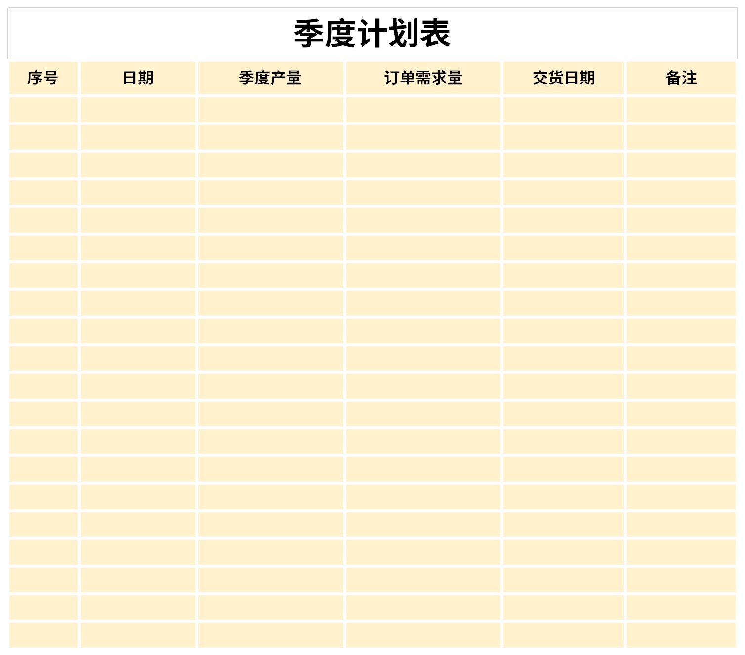 Screenshot of quarterly schedule