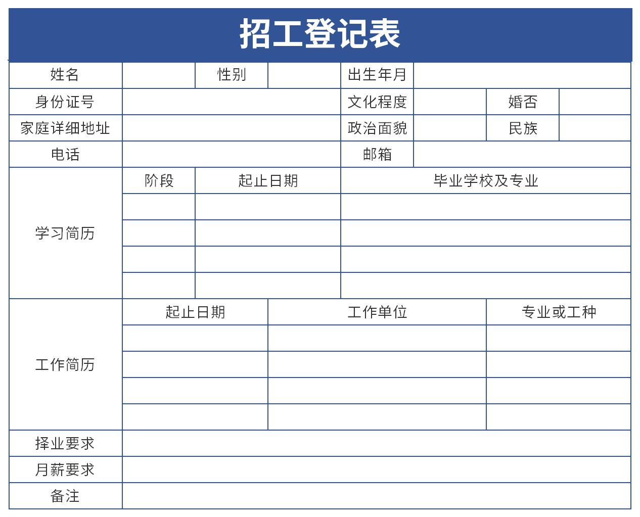 Screenshot of applicant registration form template