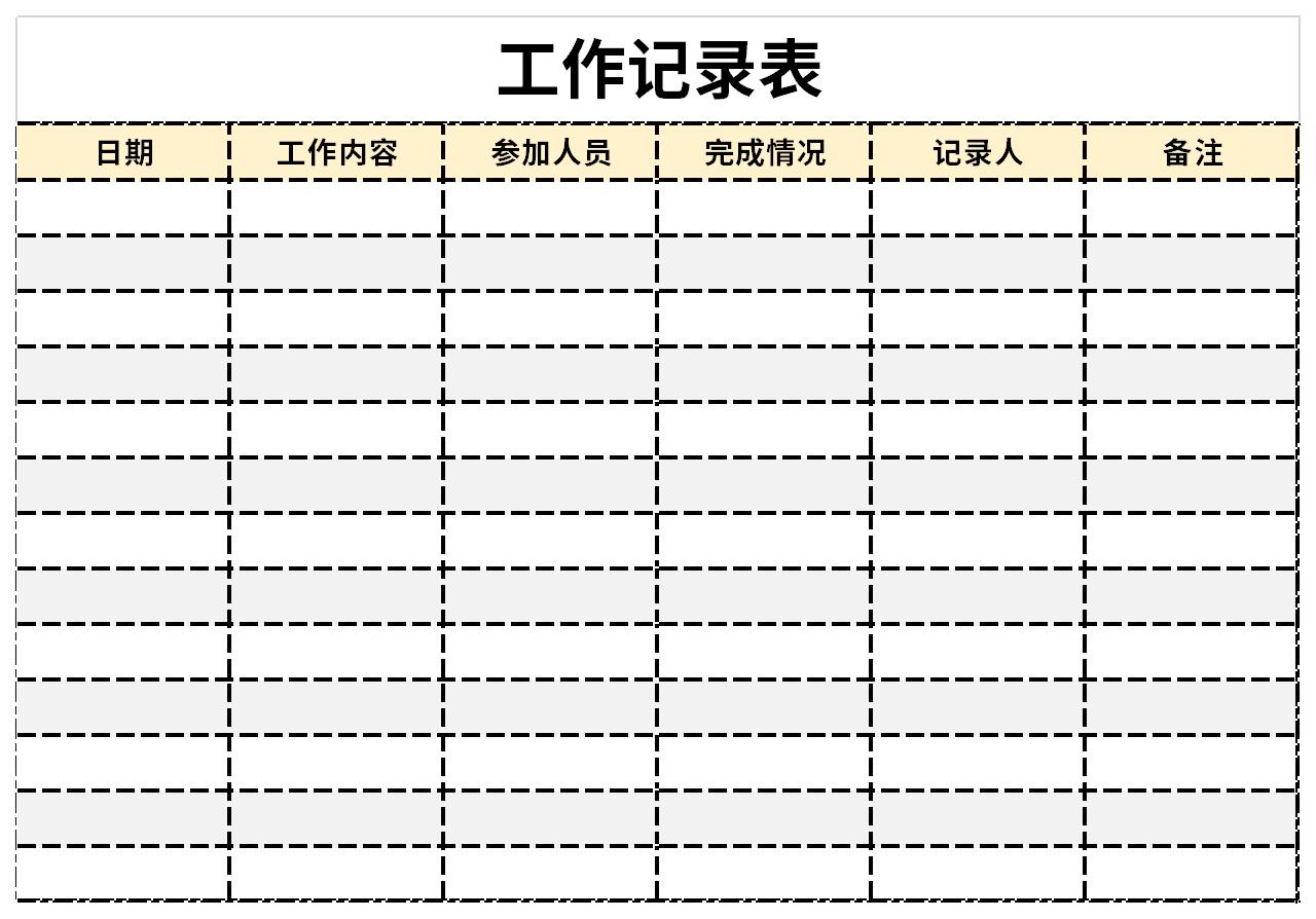 Screenshot of work log sheet