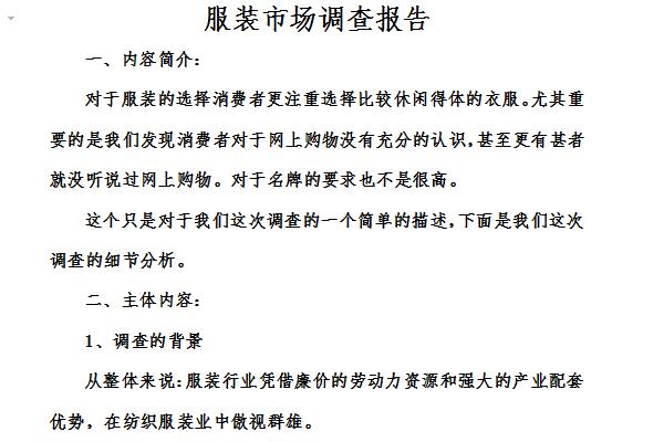 Clothing market research report screenshot