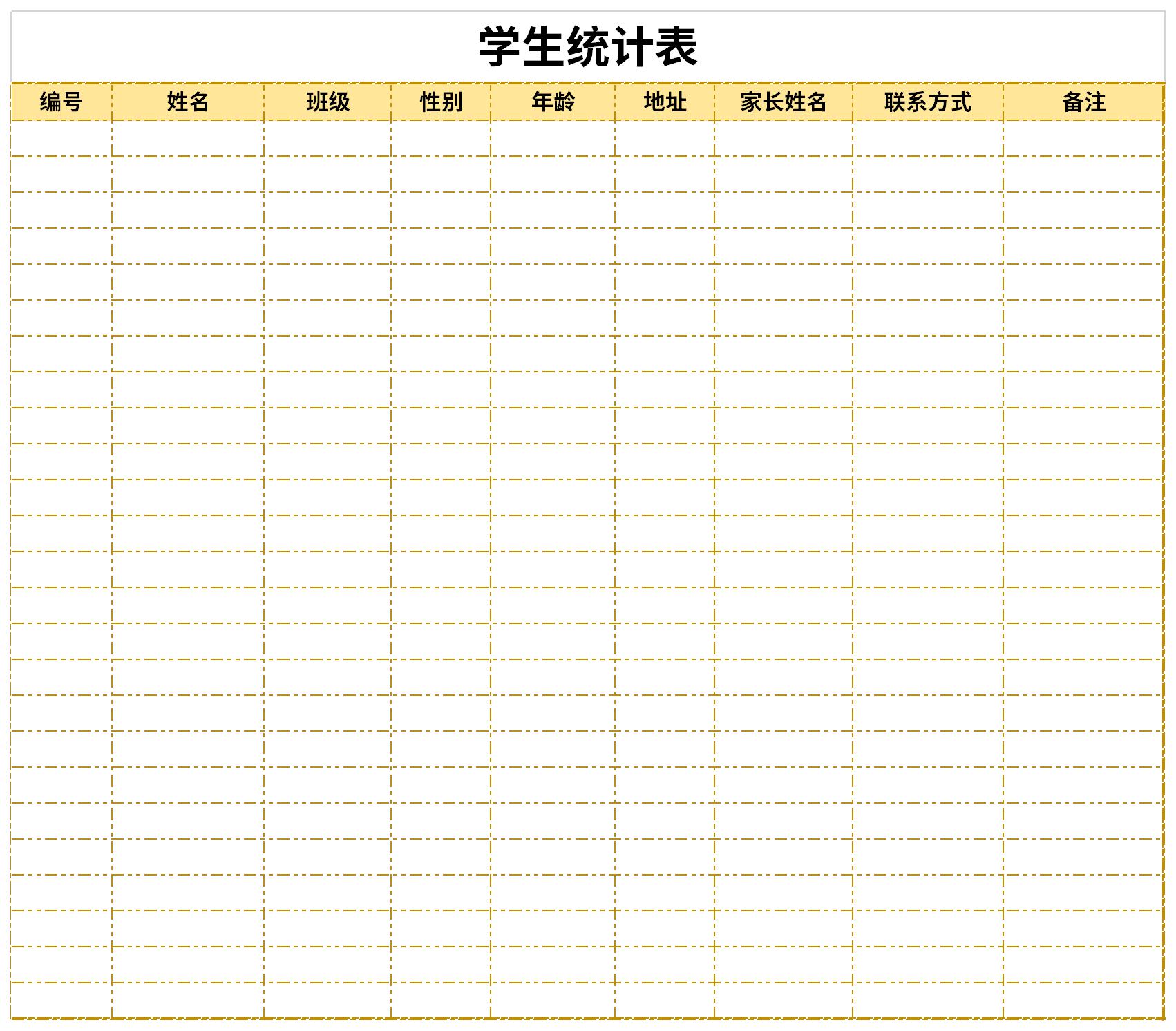 Screenshot of student information statistics table