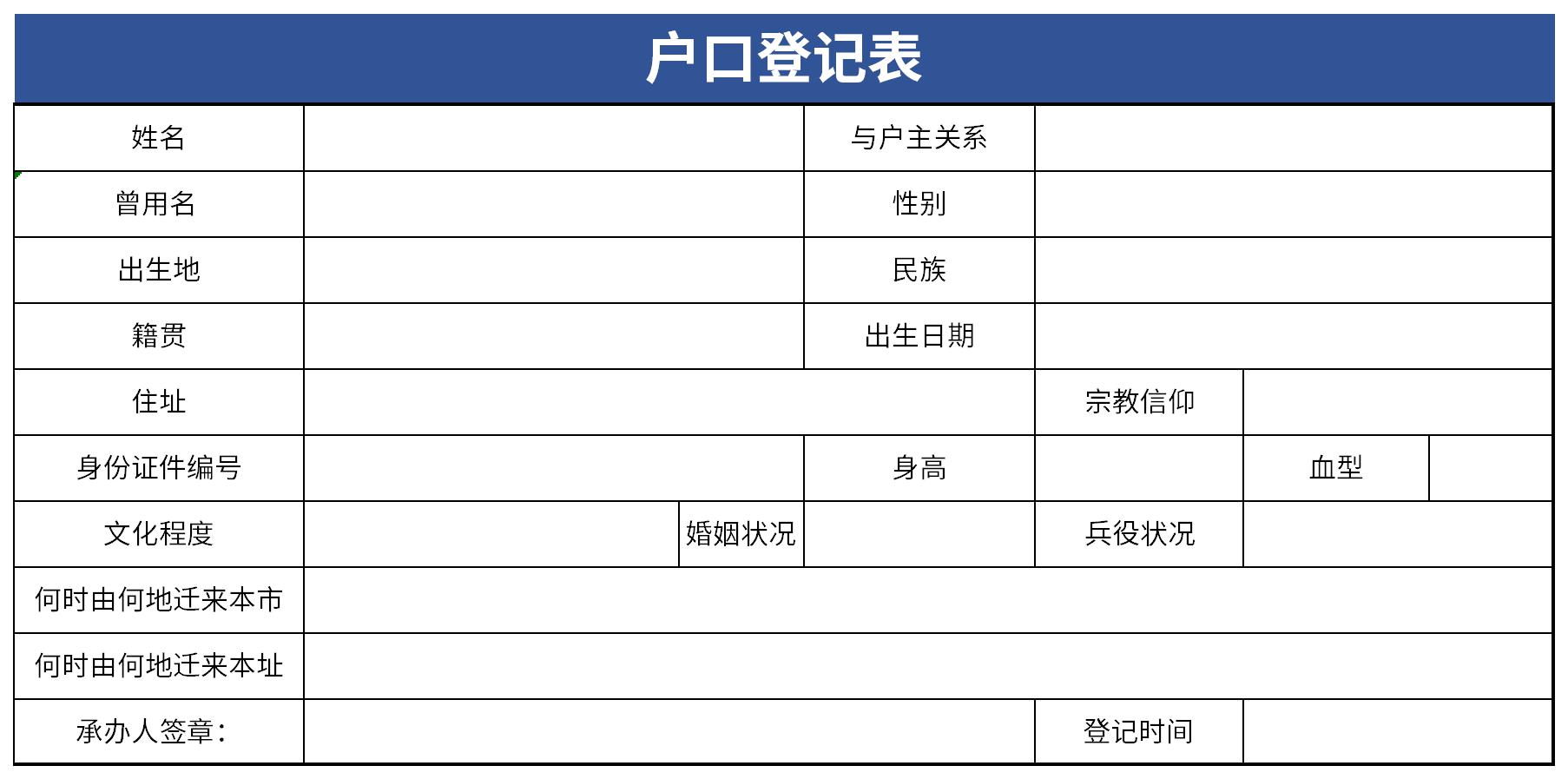 Screenshot of household registration form