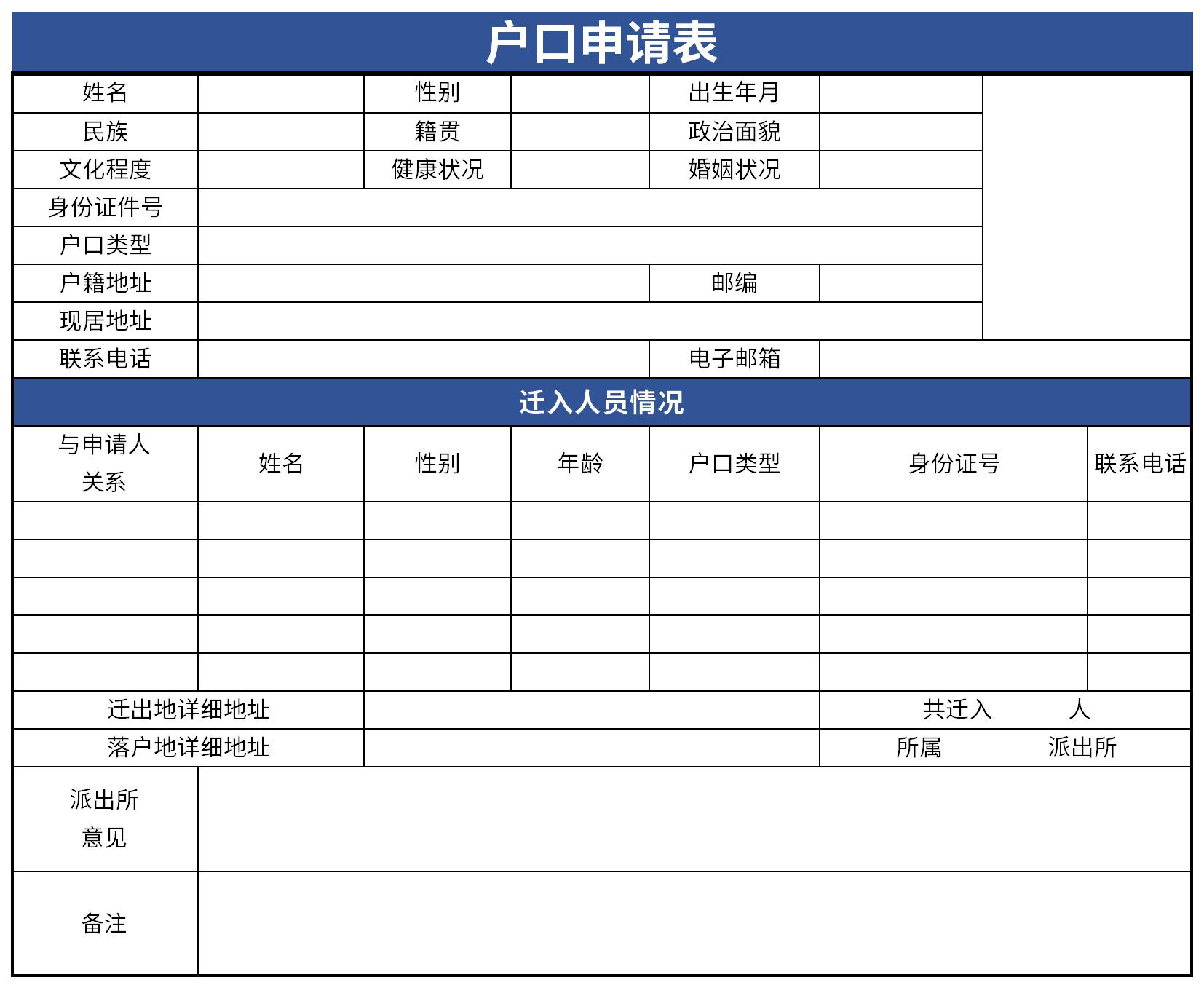Screenshot of household registration application form
