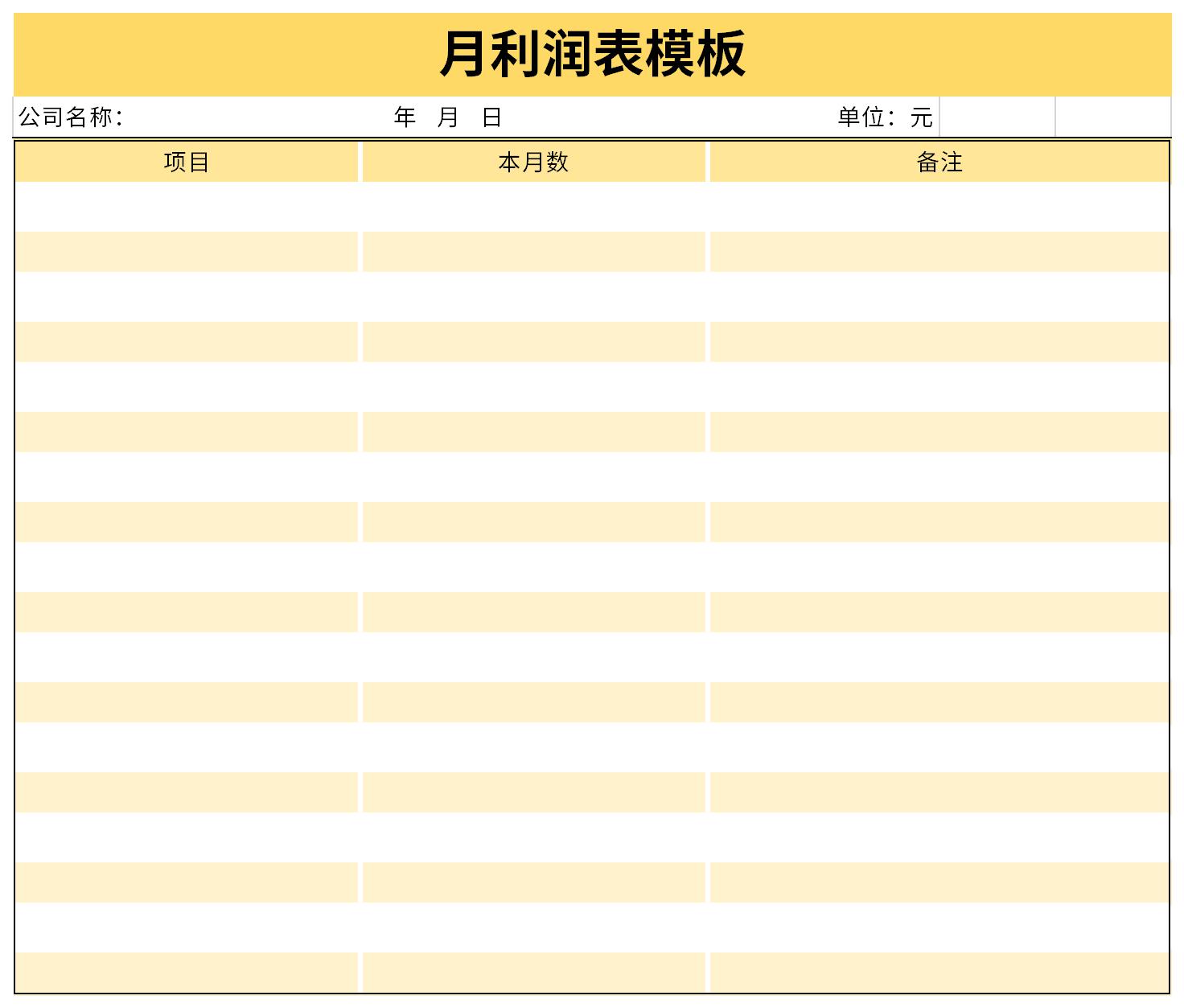 Screenshot of monthly income statement template