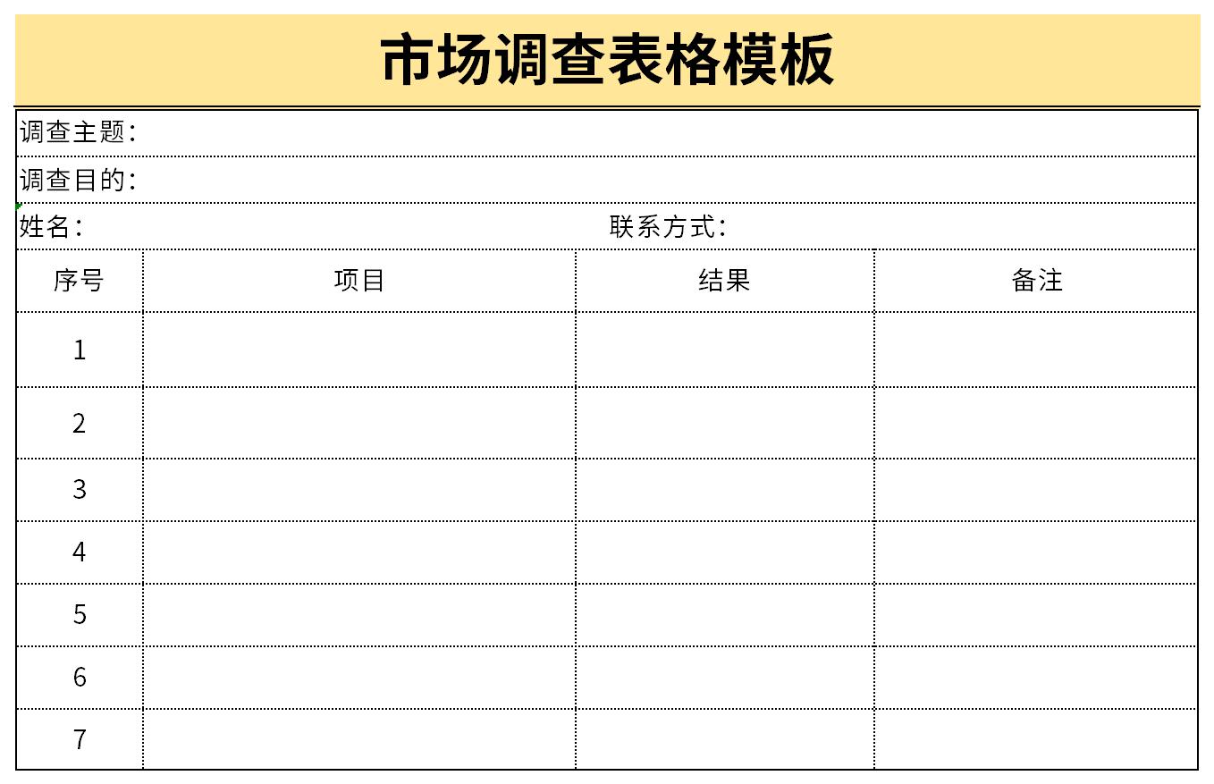 Screenshot of market research form template