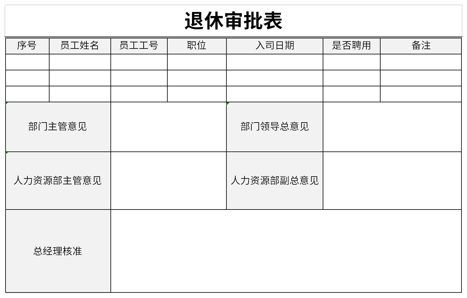 Screenshot of retirement approval form