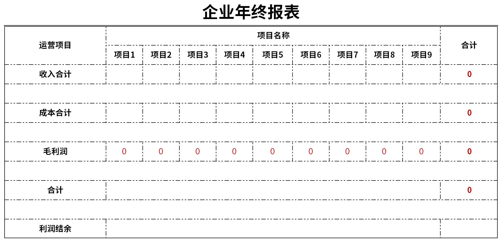 Screenshot of corporate year-end report template