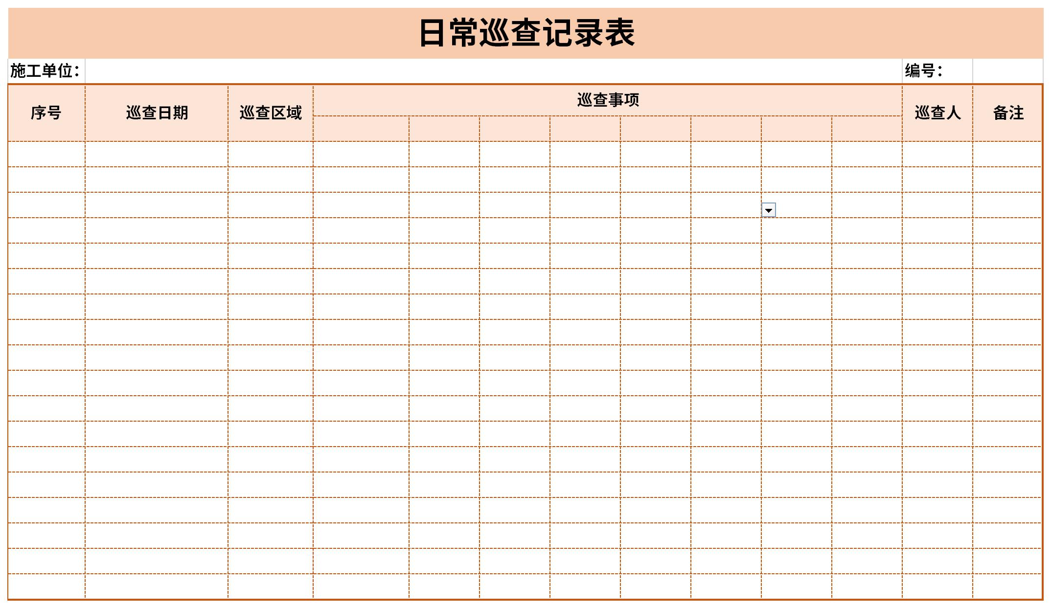 Screenshot of daily inspection record sheet