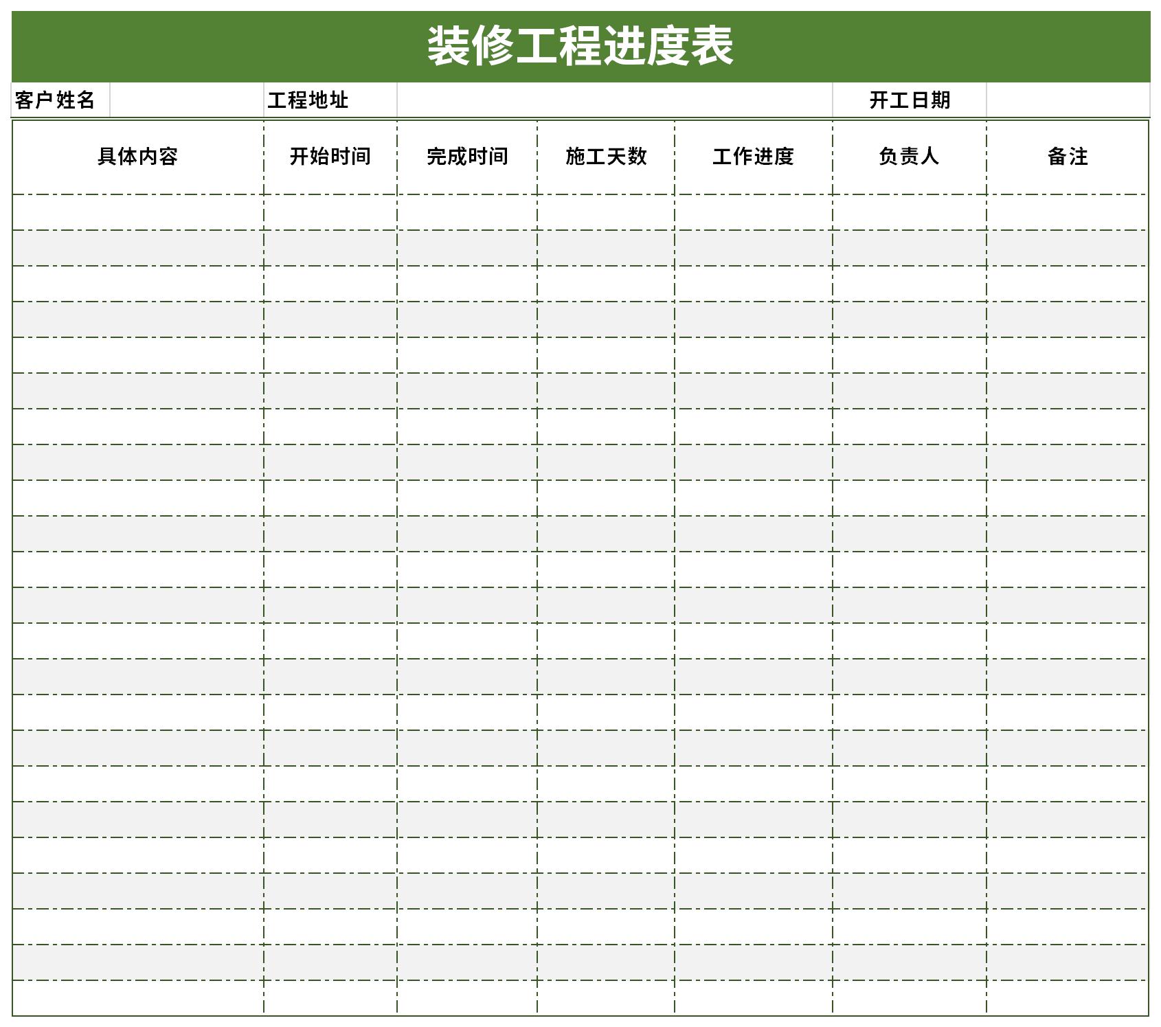 Screenshot of renovation project schedule