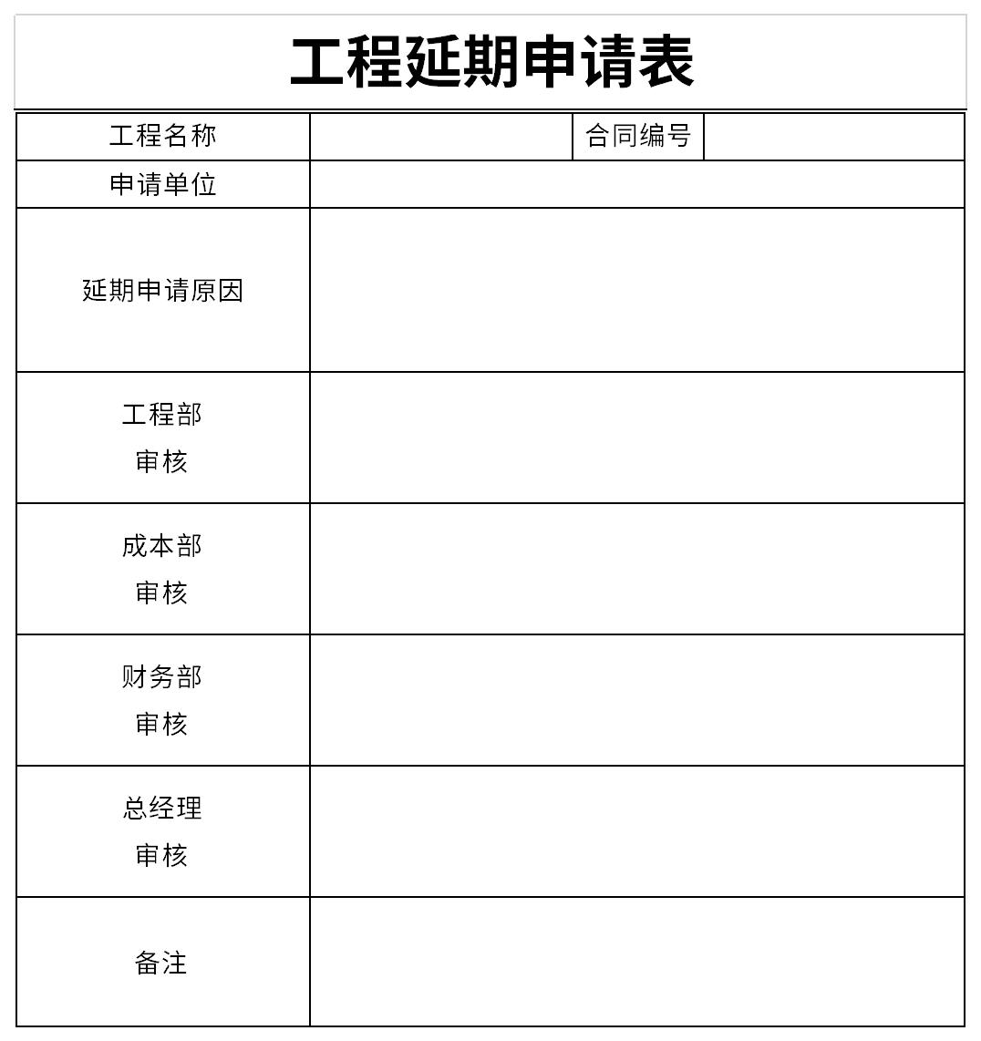 Screenshot of project extension application form