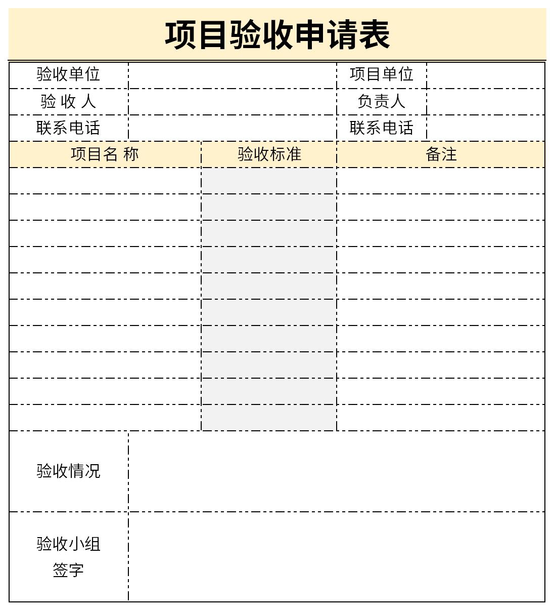 Screenshot of project acceptance application form