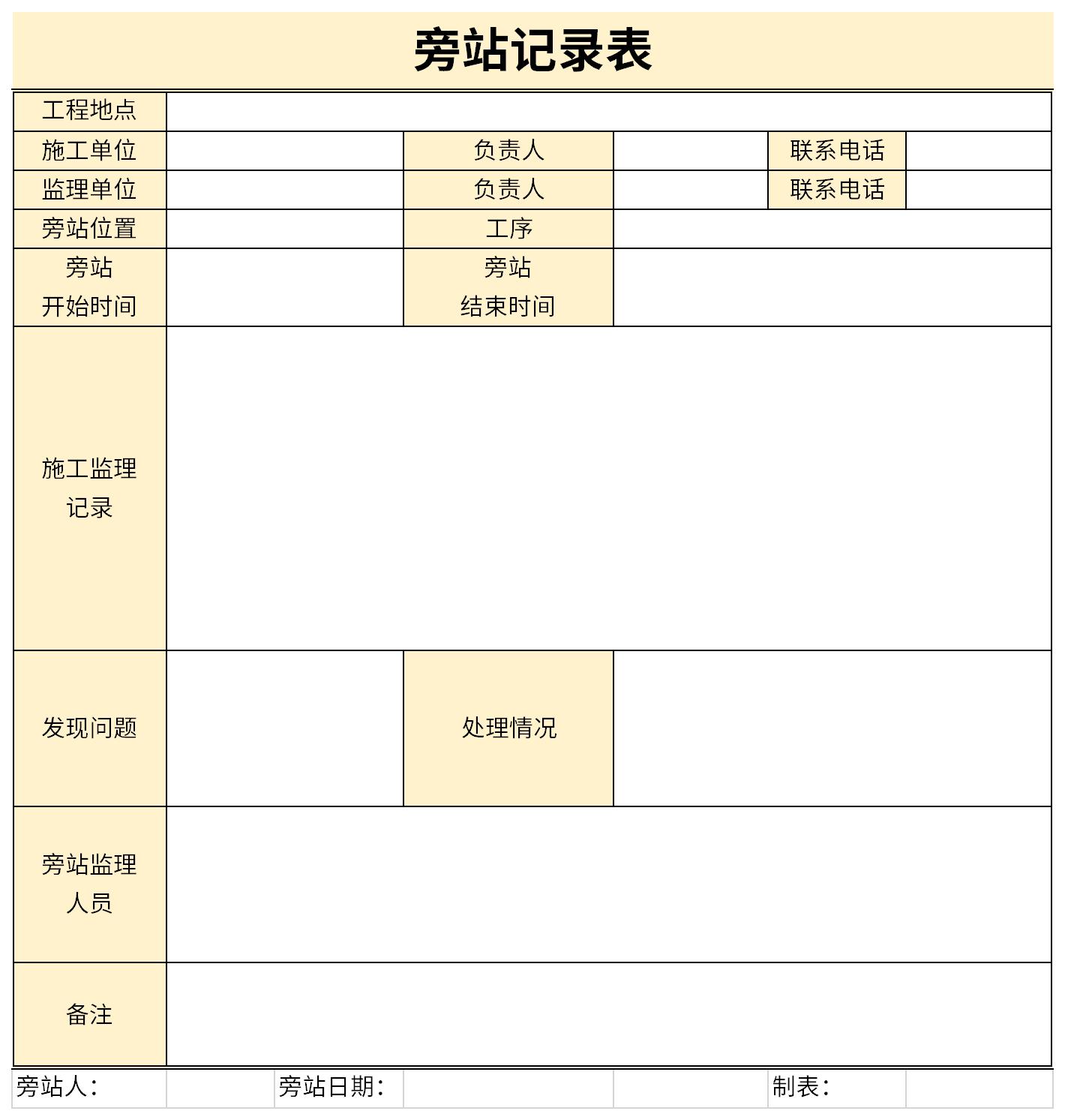 Screenshot of side station supervision record sheet