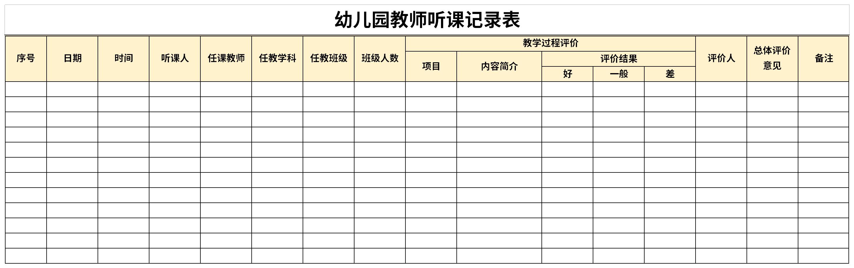 Screenshot of kindergarten personal lecture record sheet