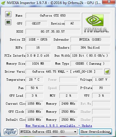 NVIDIA Inspector screenshot