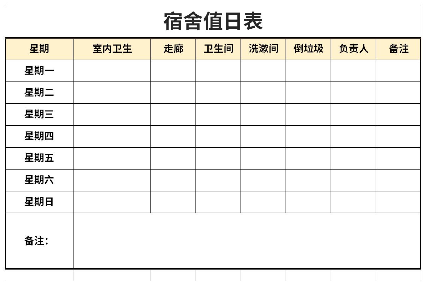 Screenshot of dormitory health duty form