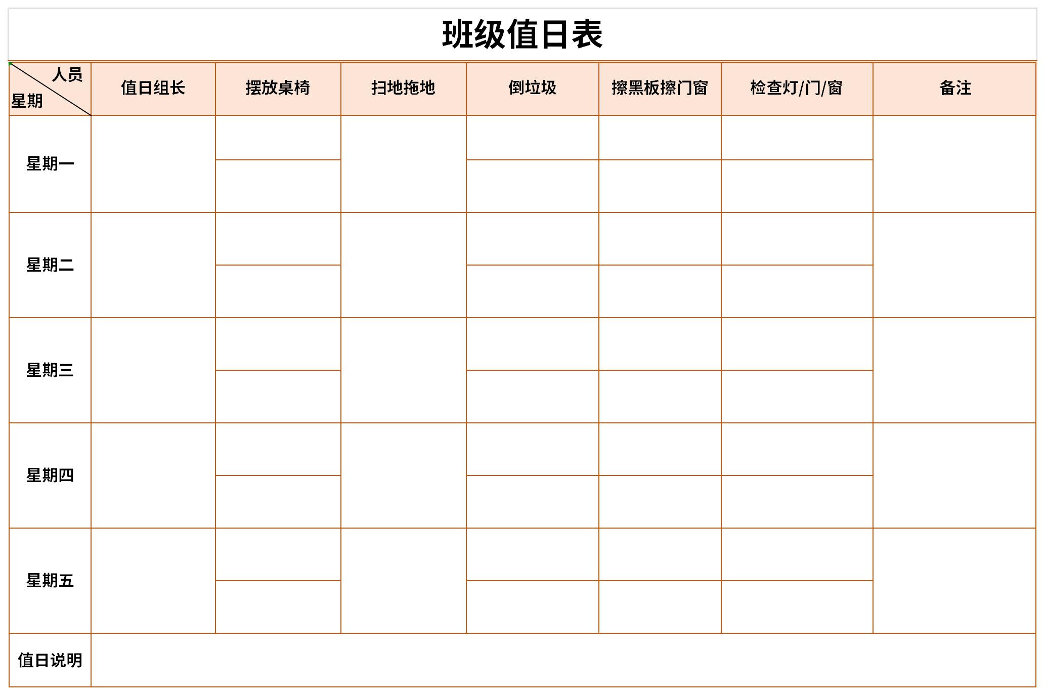 Screenshot of class health duty schedule