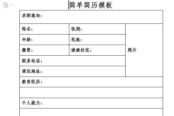 Screenshot of resume blank template