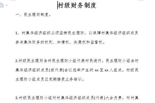 Screenshot of village financial system