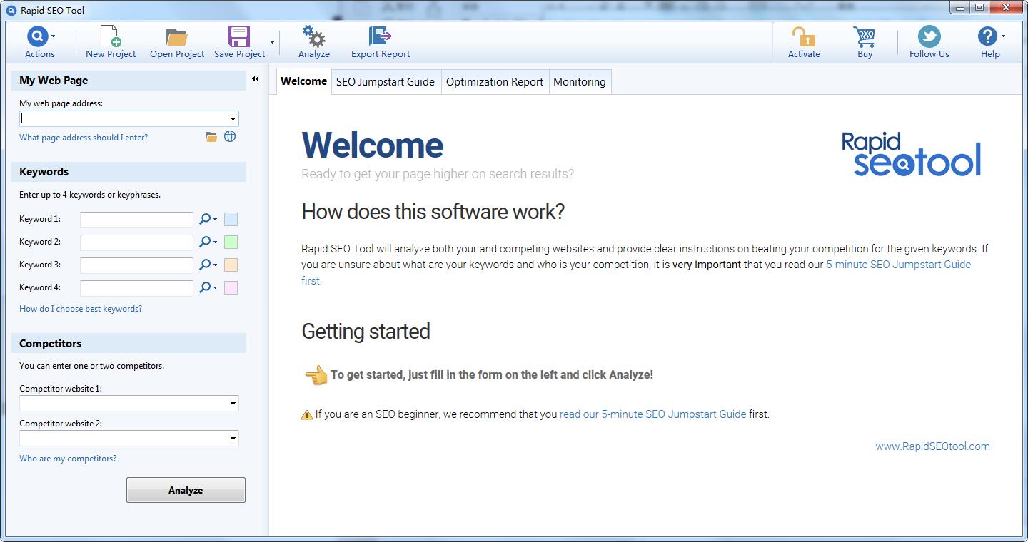 Search engine optimization tool screenshots