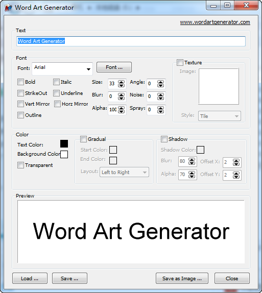 Screenshot of artistic font online generator