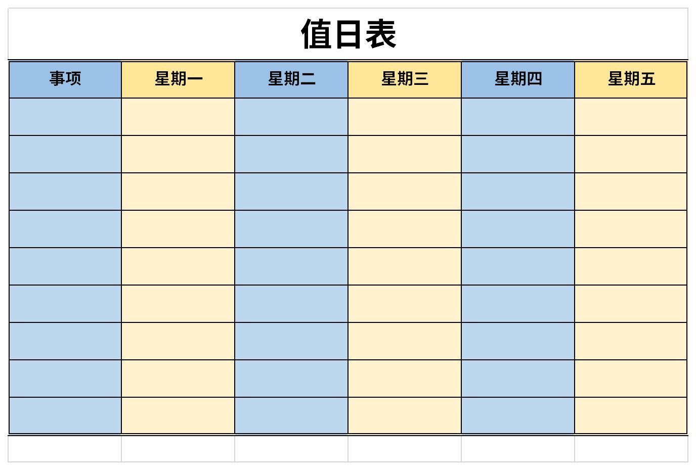 Screenshot of duty schedule