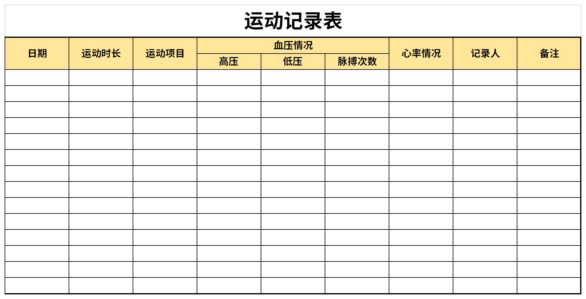 Screenshot of exercise record sheet