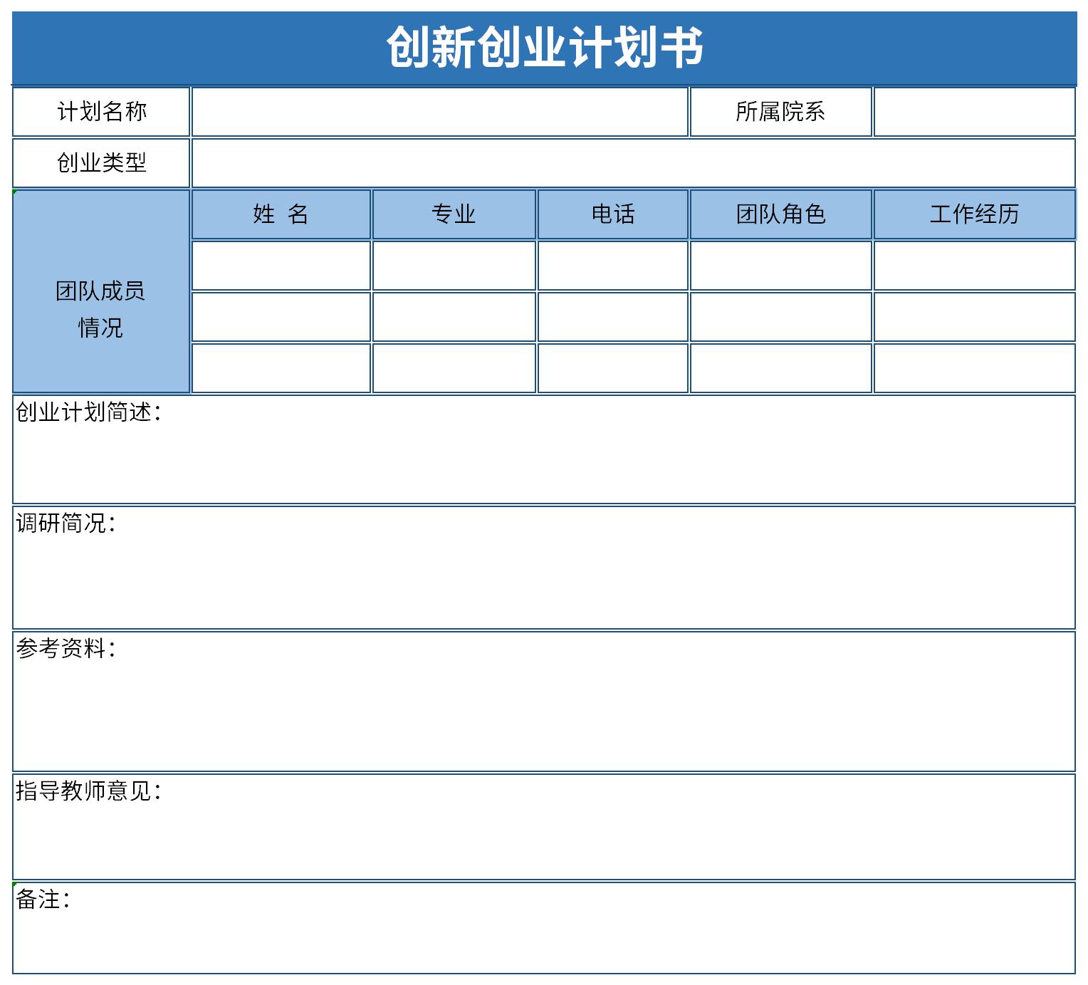 Screenshot of Innovation and Entrepreneurship Plan