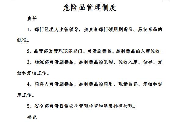 Screenshot of hazardous chemicals safety management system