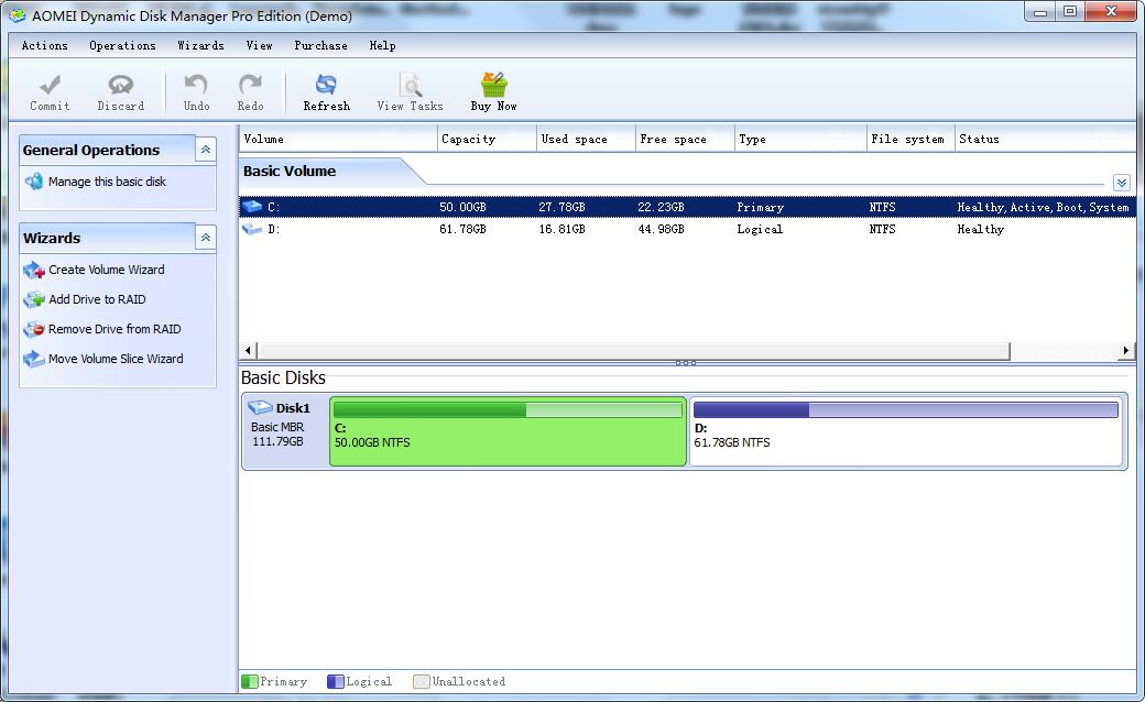 Screenshot of AOMEI Dynamic Disk Manager