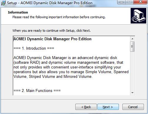 Screenshot of AOMEI Dynamic Disk Manager