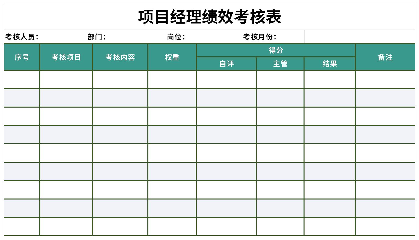 Project manager performance appraisal form screenshot