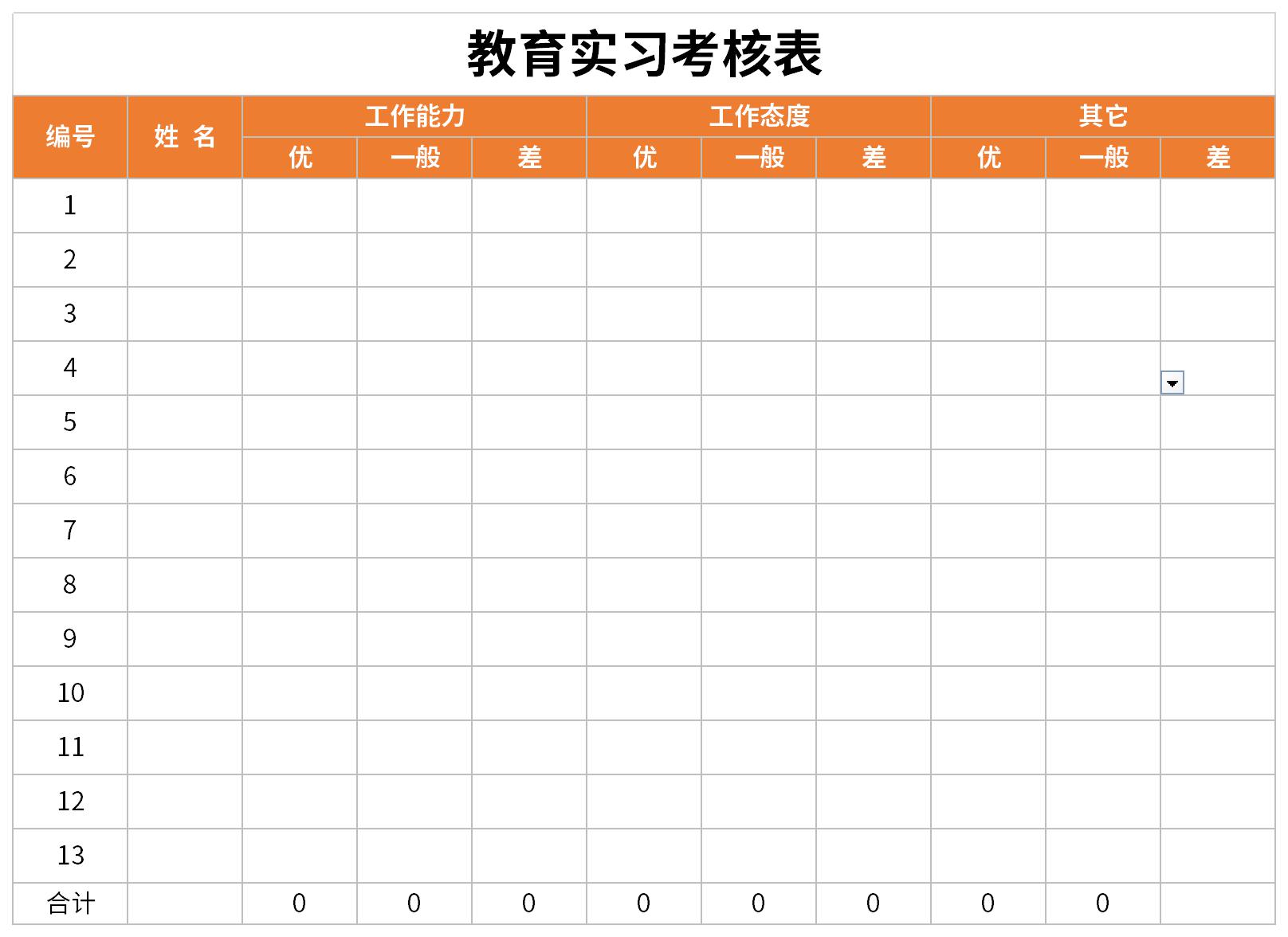 Screenshot of Education Internship Assessment Form