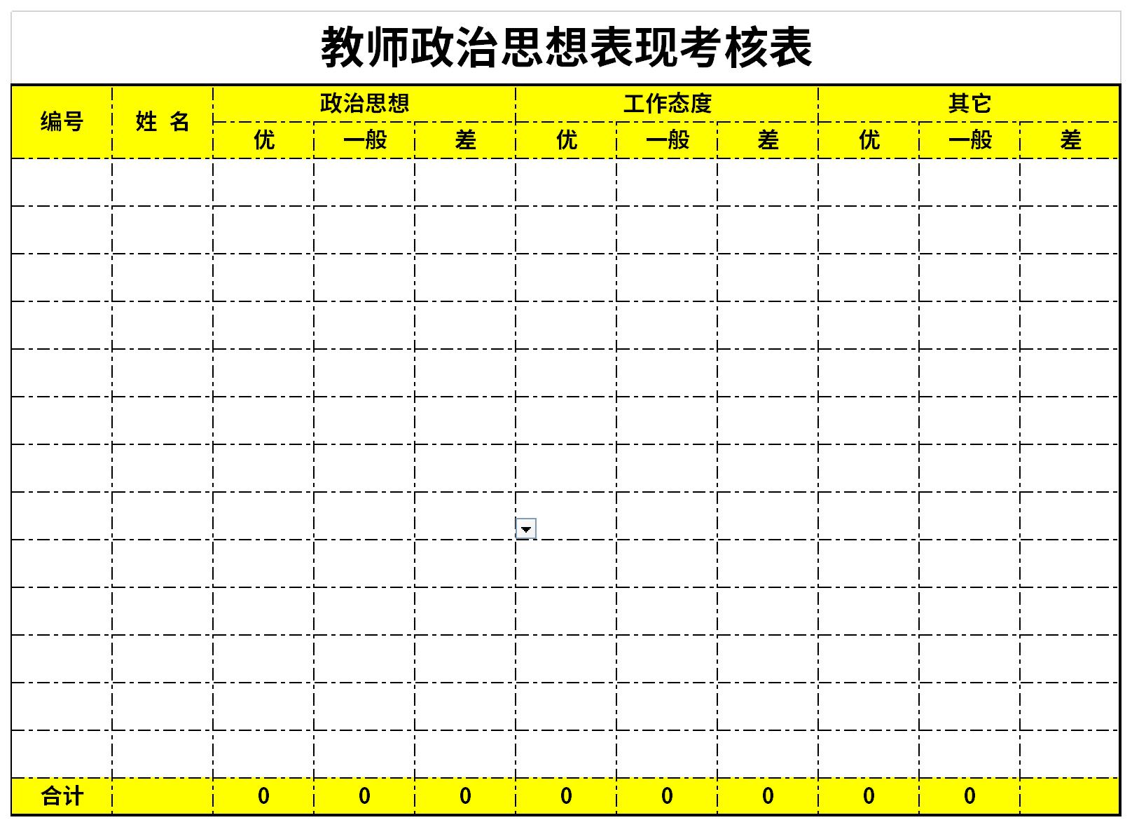 Screenshot of teacher political and ideological performance evaluation form