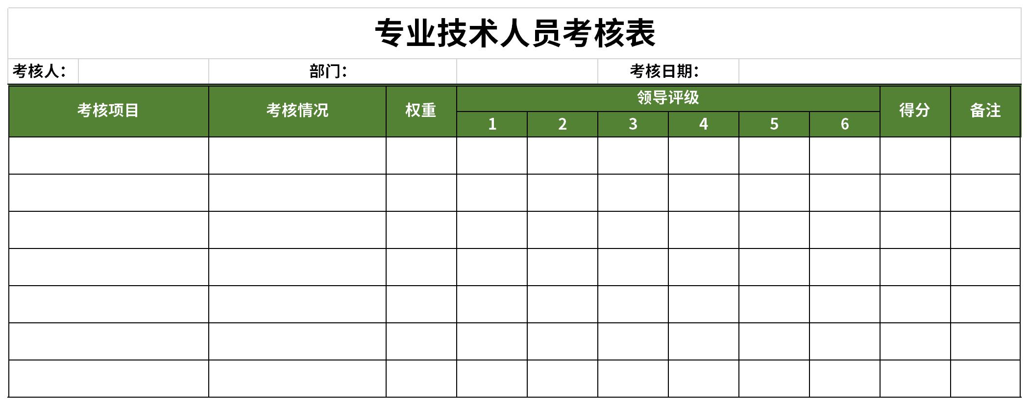 Screenshot of professional and technical personnel assessment form