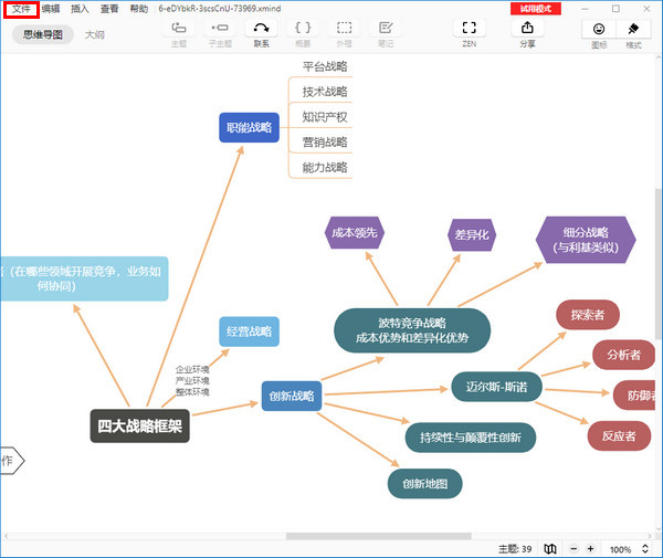 Screenshot of XMind 8 (mind mapping software)